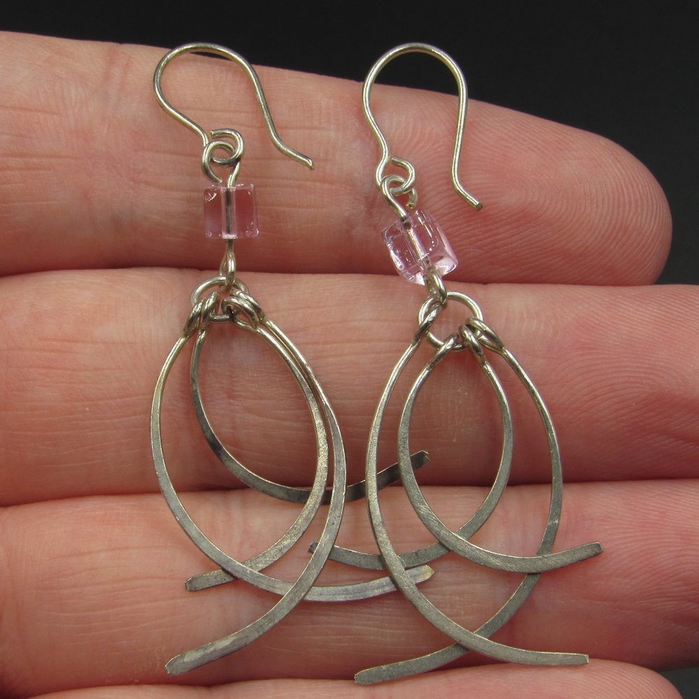 Sterling Silver Rustic Odd Pink Crystal Earrings - Picture 1 of 4